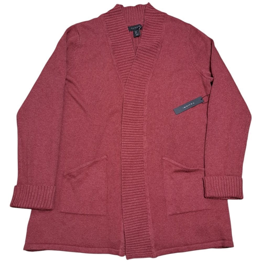 Tahari Open Front Cotton Blend Lagenlook Knit Sweater Burgundy Size XL NWT